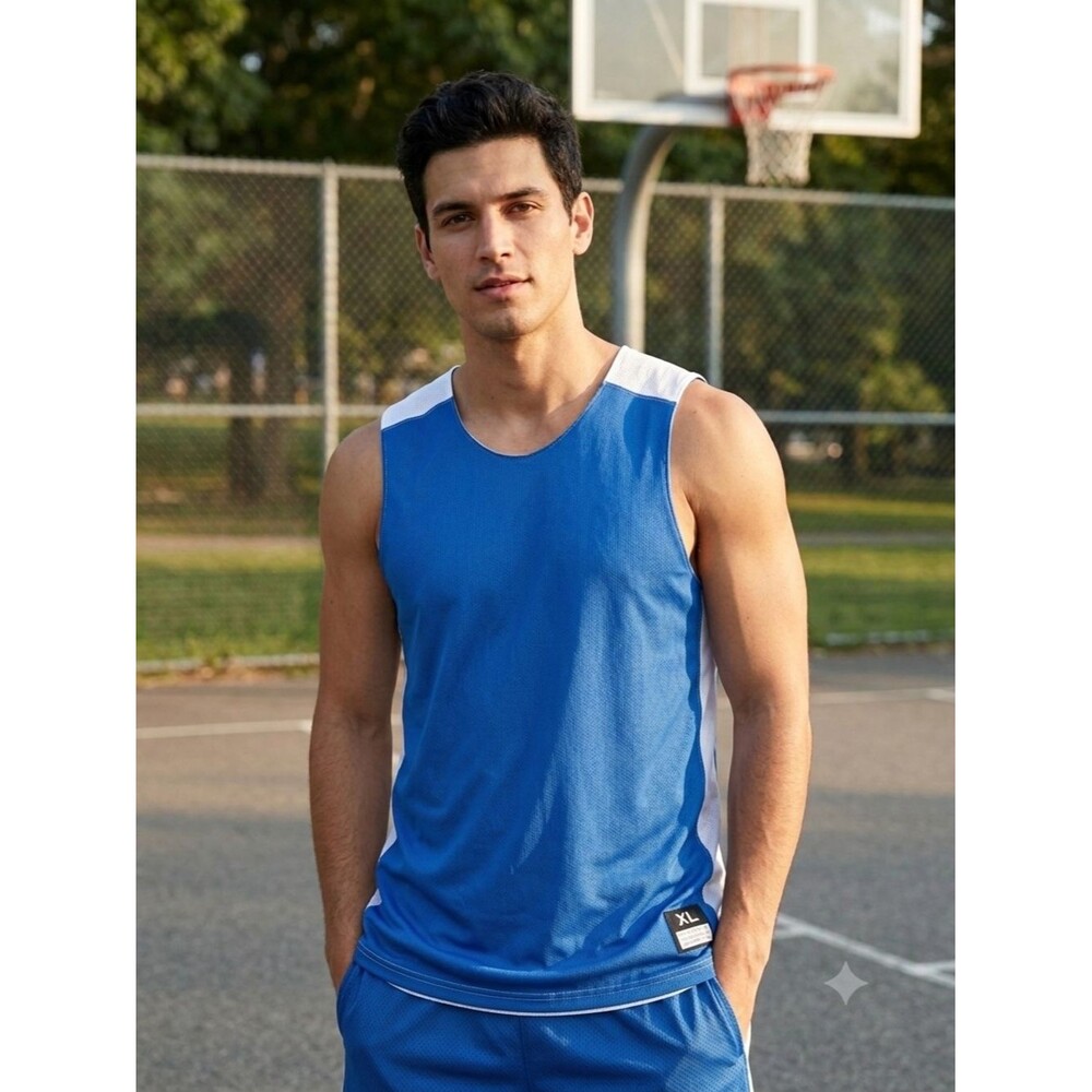 Nike Mens XL League Reversible Practice Tank Top Blue White Mesh Basketball Dri